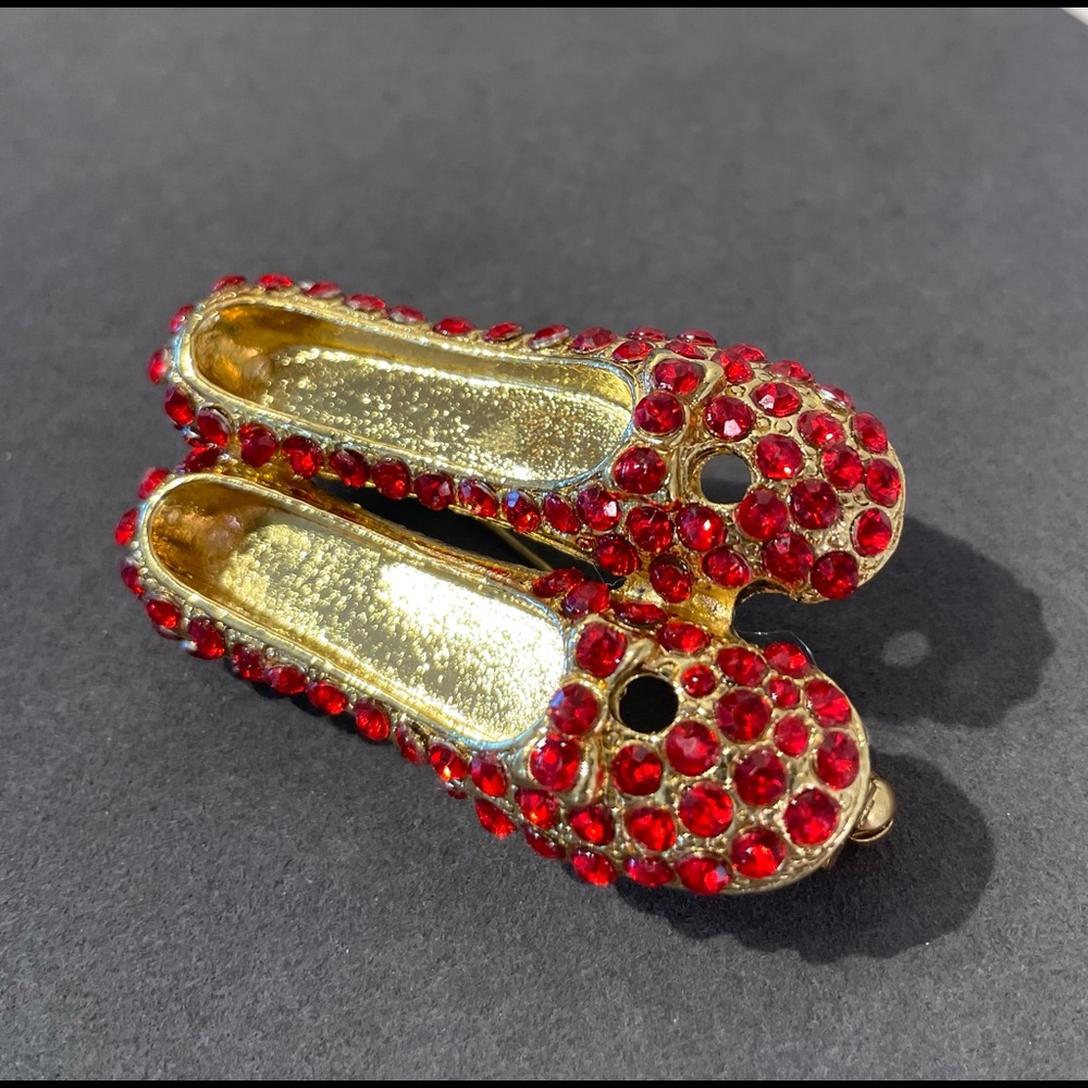 Ruby Red Rhinestone Slippers Brooch - image 4